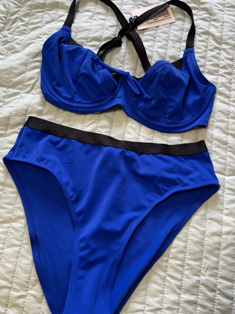 Pour Moi Underwire High Leg Blue Bikini with Black Trim